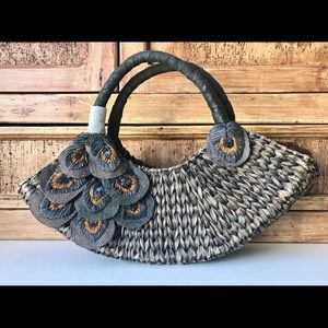 Larone Artisans Peacock Feathers Design Woven Handbag